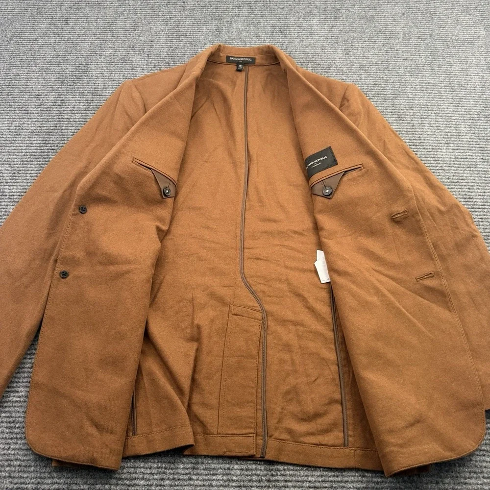 Banana‎ Republic Linen Blend Blazer Men's 38 Short Chocolate Brown Two Button